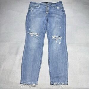 Judy Blue Boyfriend Fit Jeans 9/29 Distressed Stretch Denim Frayed Button Fly